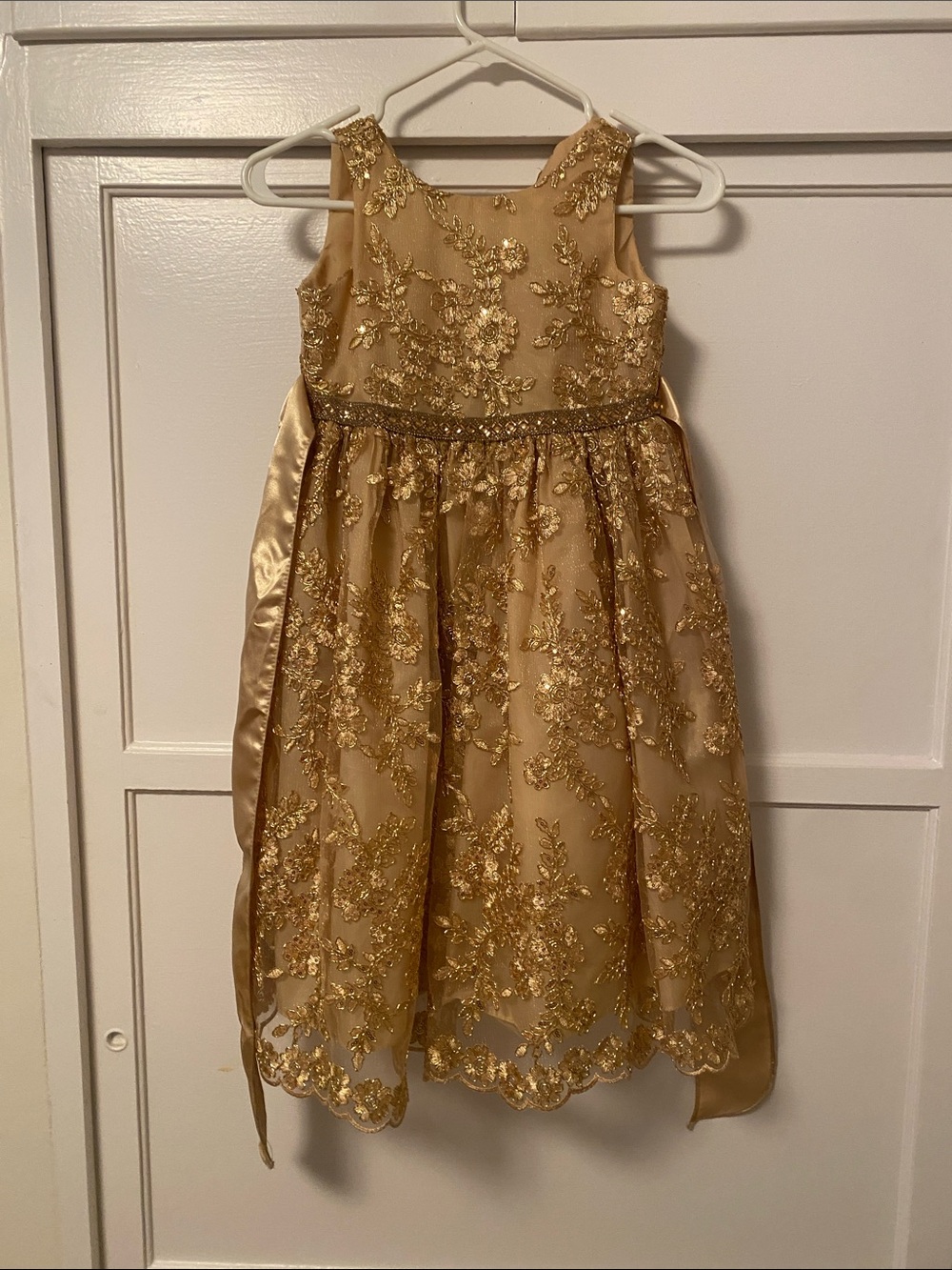 Girls Gold Floral Lace Party Dress